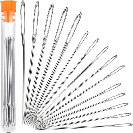 Large Eye Sewing Needles, Sewing Needles, Stainless Steel Embroidery Thread Needle, Handmade Yarn Knitting Needles Leather Needle (15 Pieces) {1}