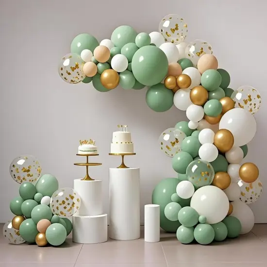 Avocado Green White Gold Balloons Garland Arch Kit, 117Pcs Sage Green Latex Balloons Different Sizes 18 12 10 5 Inch for Birthday Baby Shower Gender Reveal Wedding Party Decoration (Avocado Green) {1}