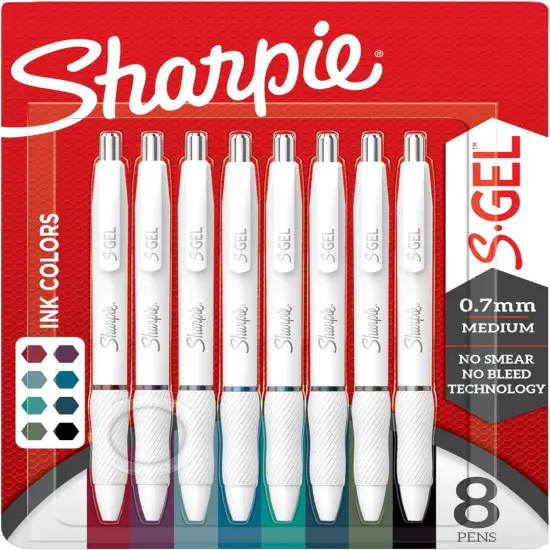 Fashion Barrel Gel Pens, Pearl White Body, Medium (0.7mm) Point, Bold Ink Colors, 8 Count {1}