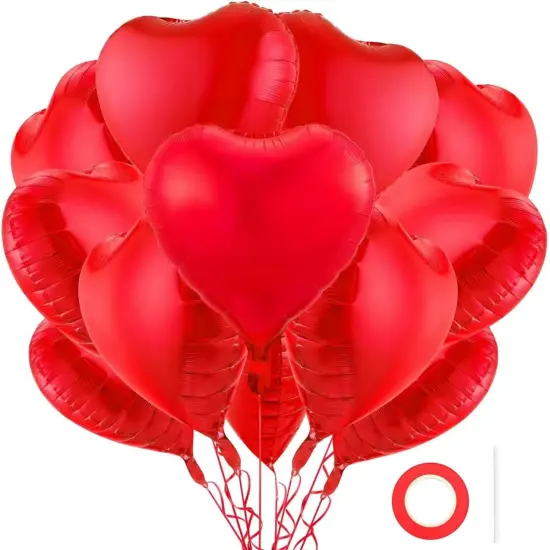12Pcs Red Heart Balloons, 18 Inch, Love Balloons for Valentine's Day, Wedding, Birthday Decorations {1}