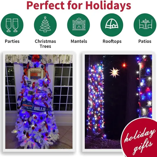 33ft Patriotic String Lights - Red White Blue Mini Lights, 100 LED Green Wire Fairy Starry String Lights Plug in, 11 Modes for Independence Day Celebration Party Memorial Day Decor {5}