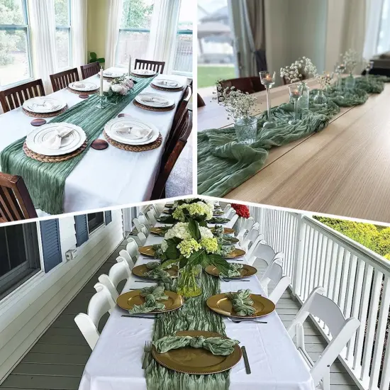 Table Runner 10ft Sage Green, Cheesecloth Table Runner 35x120 inch, Christmas Table Runner Gauze Rustic Table Runner for Bridal Shower Decorations, Wedding Thanksgiving Christmas Birthday {4}