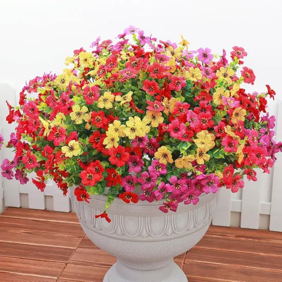 16 Bundles Summer Potted Artificial Flowers for Outdoors, Faux Plants Flowers {1}