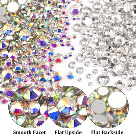 Two Packs of Flatback Rhinestones 4520 Pcs Rainbow Gems Crystal Nail Rhinestones for Crafting, Colorful+ AB+Transparent White Rhinestones for Bedazzling {3}