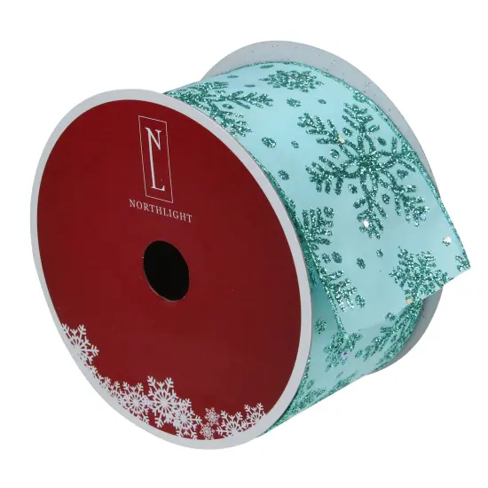 Northlight Sparkly Aqua Blue Snowflake Christmas Wired Craft Ribbon 2.5" x 16 Yards {4}