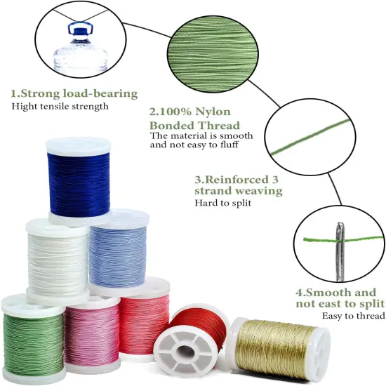 8 Spools Extra Strong Upholstery Thread 218 Yards Sewing Thread Kit, Bonded Nylon Thread for Sewing Machine, Heavy Duty Thread for Kite, Home, Craft, DIY and Denim Leather {4}
