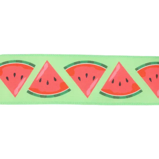 LaRibbons 2 1/2" Wired Ribbon | Watermelon Slice on Green | 10 Yard Roll {6}