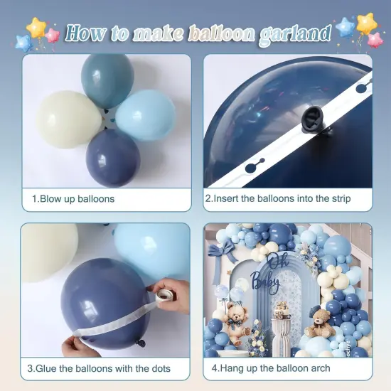 Dusty Blue Balloon Arch Garland Kit, 141pcs Dusty Blue & Ivory White Balloons {2}