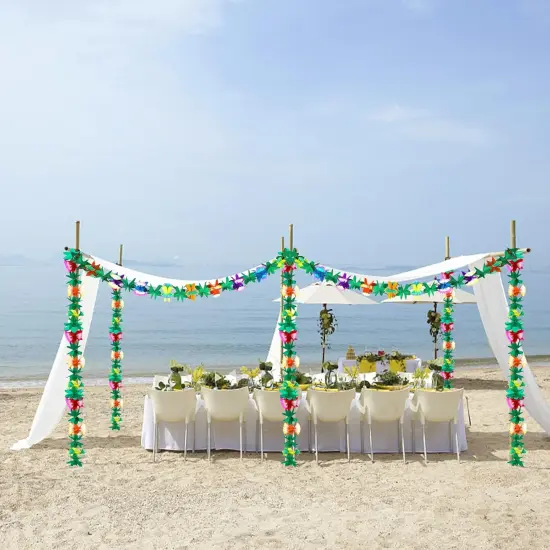 6 Packs Summer Tropical Flower Garlands, Tissue Flower Banner Hibiscus Garland Hanging Party Decorations for Hawaiian Luau Party Beach {5}