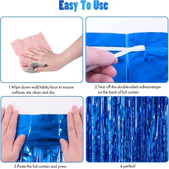 2 Pack 3.3x8.2 Feet Dark Blue Foil Fringe Backdrop Curtains, Tinsel Streamers for Ocean Birthday Party Decorations, Graduation, Halloween, Under The Sea, Disco Party {4}