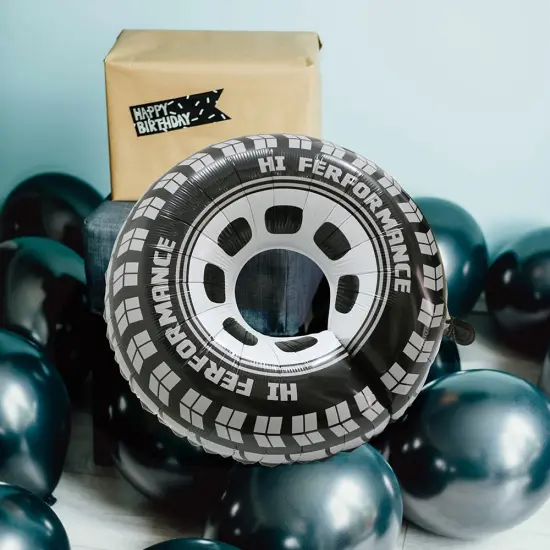 30 Inch Black Car Wheel Tire Party Balloons, Classic Large Racing Car Hot Wheels Mylar Foil Balloon For Men and Boys Racetrack Car {4}