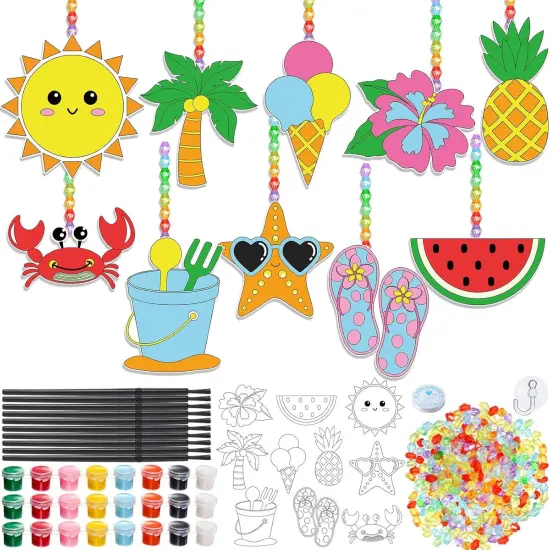 30 Set Summer Window Art Suncatchers Kits Summer Beach Fruit DIY Suncatchers Craft Kits Make Your Own Paint Ornaments for Boys Girls Craft Painting Art Activity {1}