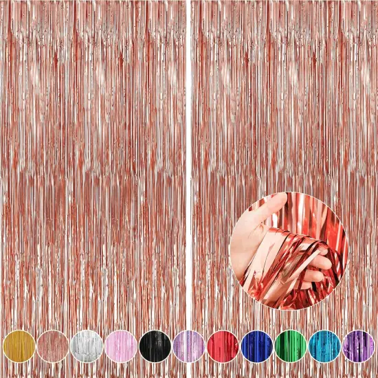 2 Pack 3.3 x 9.9 ft Rose Gold Foil Fringe Backdrop Curtain, Streamer Backdrop Curtains, Streamers Birthday Party Decorations, Tinsel Curtain for Parties, Photo Booth Backdrops, Party D&eacute;cor {1}