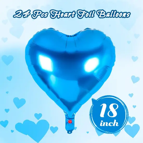 24 Pcs Blue Heart Balloons,18 inch Heart Shape Foil Balloons Love Balloons Valentine Balloons for Birthday Party Wedding Engagement Party Baby Shower Valentine Day Decorations (Blue) {2}