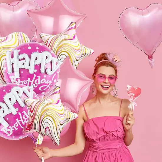 Happy Birthday Decorations Pink Balloons - Happy Birthday Balloons Pack Of 10 Foil Helium {3}