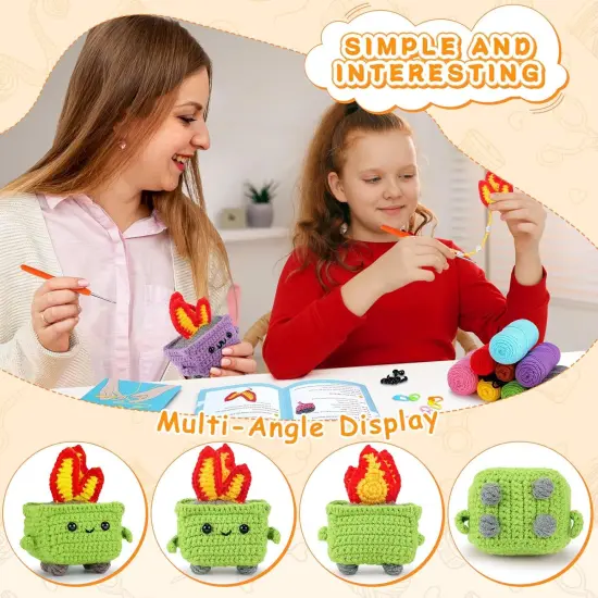 Crochet Kit for Beginners - 4PCS Dumpster Fire Complete Crochet Starter Kit with Step-by-Step Video Tutorials, Beginner Crochet Kits for Adults Kids Women, Funny Crochet Emotional Support Gifts {5}