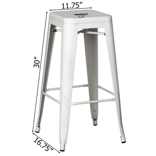 Basicwise 30-inch Backless Metal Bar Stool Stackable Heavy-Duty Counter-Height Chair for Home Bars Patios Kitchen Islands Cafes Restaurants Bistros and Dining Areas for Indoor & Outdoor Use White Set of 4 {4}