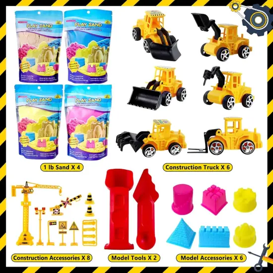 Summer Sand Toys Sensory Bin - Play Sand Kit with Construction Set Toy Truck and 4lbs Magical Sand, Pretend Play Beach Sensory Toy Sandbox, Kids Gifts for Girls and Boys {2}