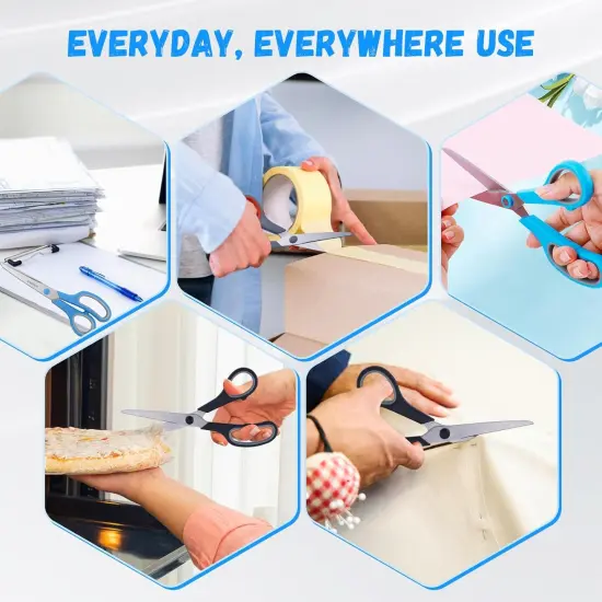 Multipurpose Scissors Bulk Set of 3 Pack, Ultra Durable and Sharp 2.5mm Thick Scissors for Office Home School Sewing Fabric Craft Supplies, Soft Comfort-Grip Right/Left Hand {4}