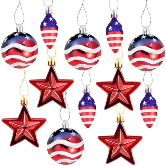 12 Pcs Patriotic Ornaments Hanging Balls- 4th of July Independence Day Tree Ornaments- Red White Blue Stars Balls {1}