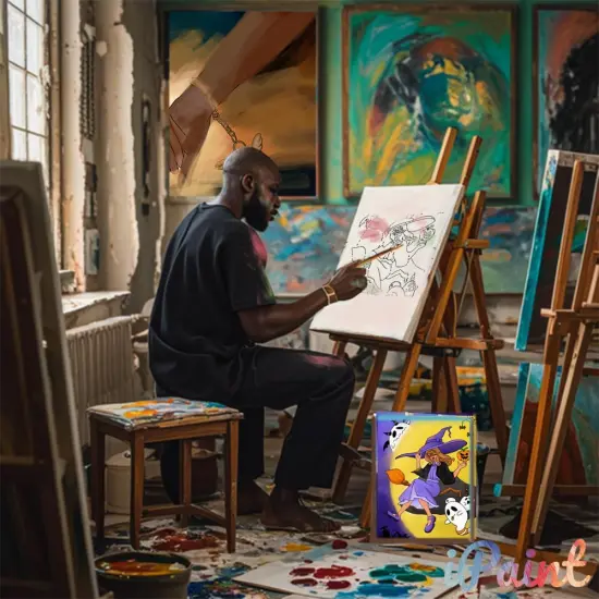 2 Pcs Paint and Sip Kit - 8&times;10 Pre Drawn Canvas (Halloween Girls) {4}