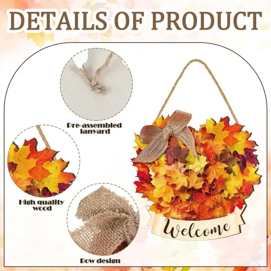 Fall Welcome Door Sign Maple Leaves (Wood) {2}