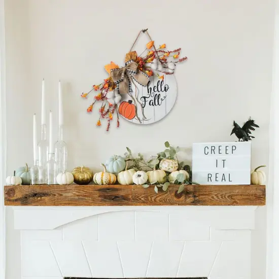 Wreath Thanksgiving Day Wooden Hanging Sign(White) {6}
