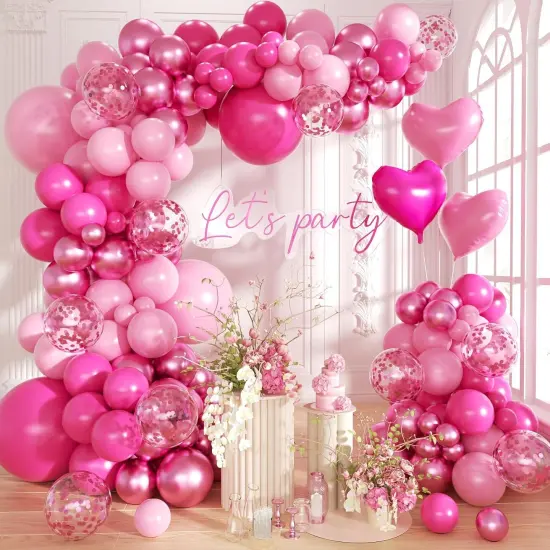 150Pcs Baby Pink and Metallic Magenta Balloon (Hot Pink) {1}