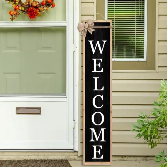 Welcome Sign for Front Porch Standing 45"X9" (Wood Black) {6}