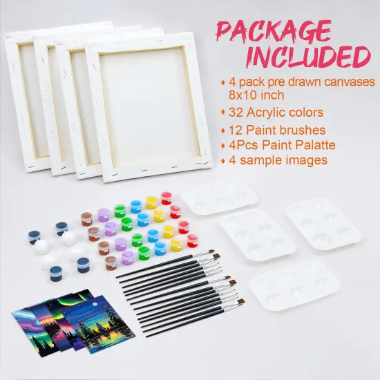 4 Pack Pre Drawn Canvas Painting Kits (Aurora) {5}