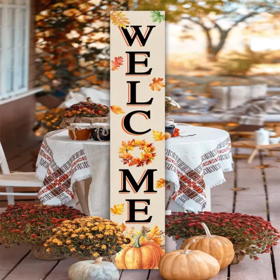 Farmhouse Autumn Wooden Welcome Sign (Natural) {6}