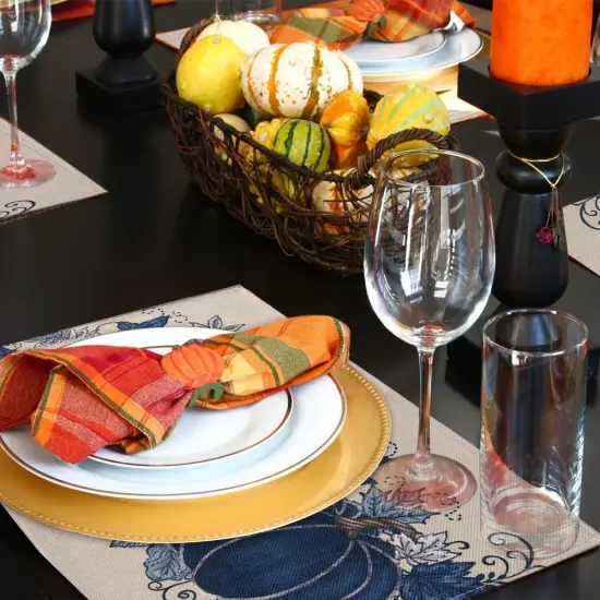 Set of 4 Fall Pumpkin Placemats - 12x18 Inch (Blue) {3}