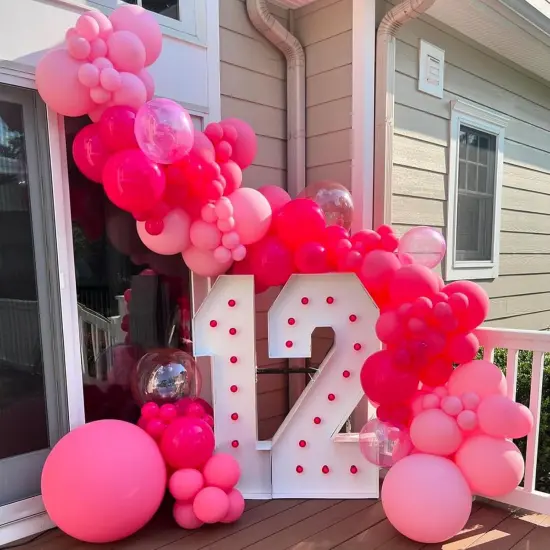 55 PCS 12 Inch Hot Pink Metallic Balloon Set (Pink) {5}