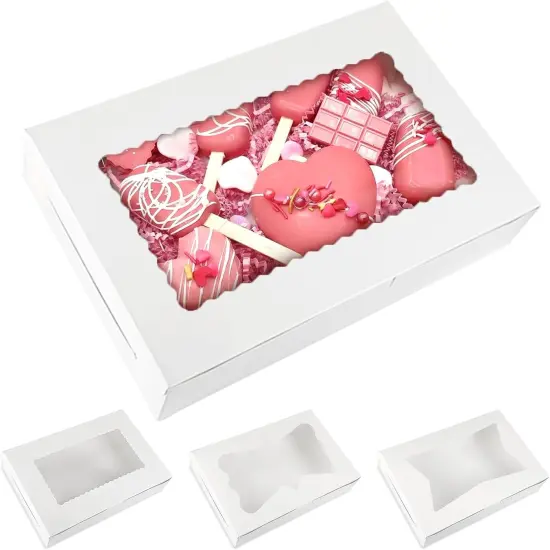 48pcs Bakery Boxes,12x8x2.5 Inches Cookie Boxes with 3 Style Window for Chocolate Covered Strawberries, Mother's Day, Desserts, Cookies, with 4pcs Stickers {5}