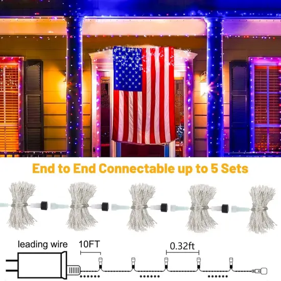 4th of July Lights, 200 LED 66ft Red White and Blue Patriotic String Lights Plug-in, 8 Modes &Timer Waterproof for Outdoor Indoor Independence Day, Memorial Day, Holiday Decor {4}