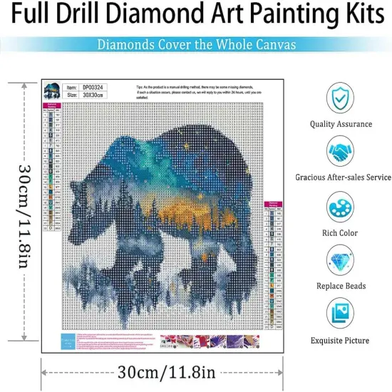 5D Diamond Painting Kit for Adults, Animal Bear Forest Scene, DIY Full Drill Diamond Art, 12x12 Inch {4}