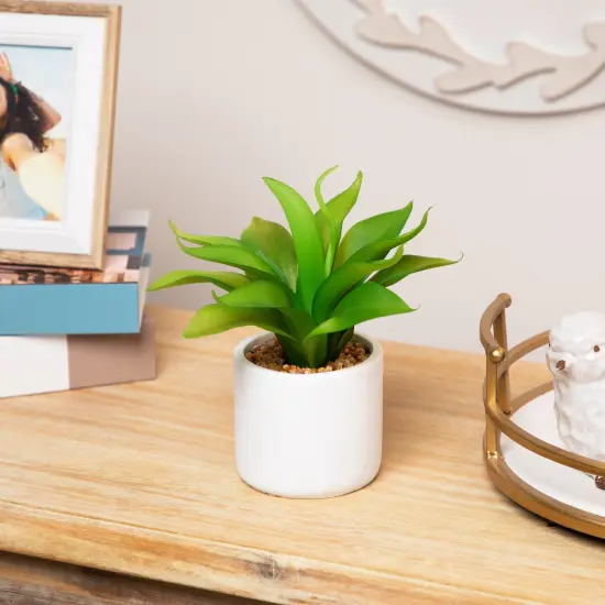 Northlight Artificial Mini Foxtail Agave Plant in a White Pot - 8" Green {1}