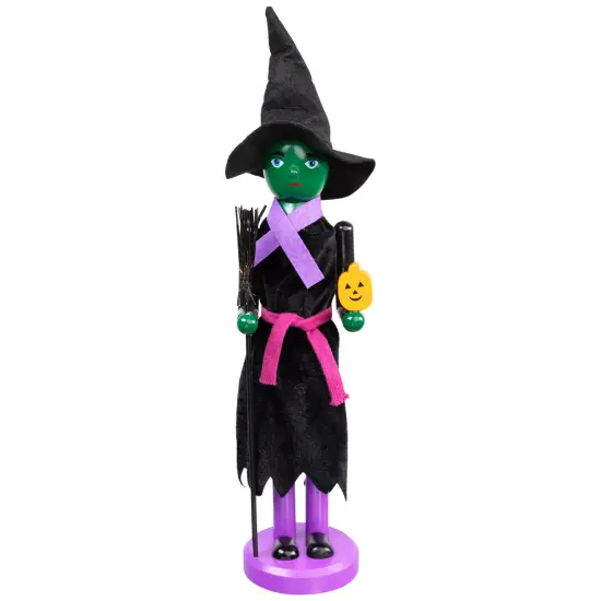 Northlight Witch Halloween Nutcracker with Broom - 14" - Black and Purple {3}