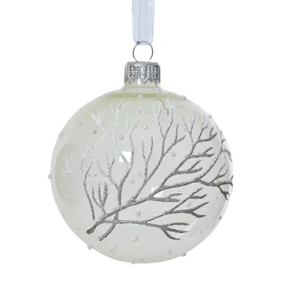 Enamel Branch Glass Ornament Set - 80mm - White Mint & Green {3}