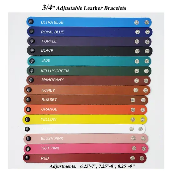 Full-Grain Latigo Leather Bracelet Blanks &ndash; 18 Colors, Adjustable Sizes, Pack of 8 {2}