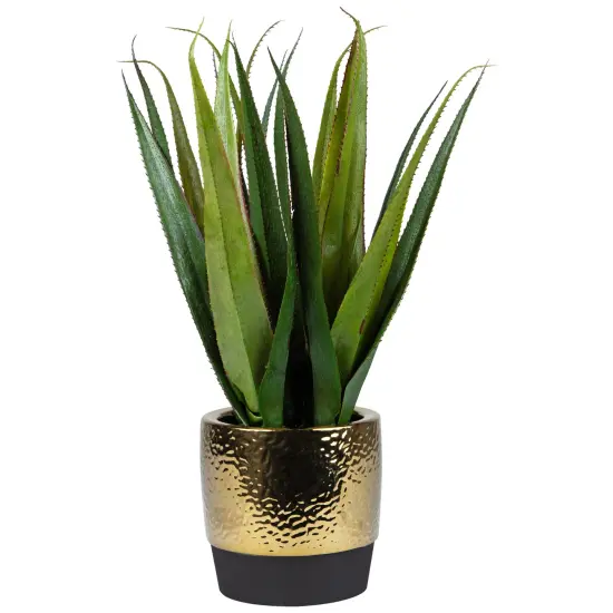 Northlight Artificial Agave Succulent Plant in a Textured Pot - 17" Green {3}