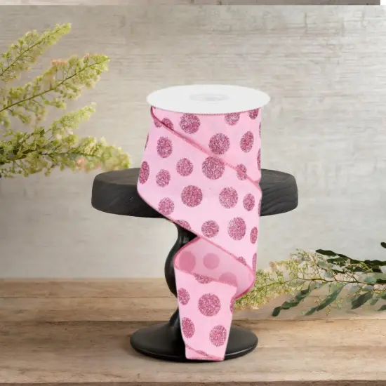 2.5" Glitter Polka Dot Ribbon: Light Pink (10 Yards) {2}