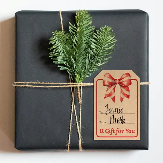 Great Papers! Holiday Sticker Roll, Kraft Bow Gift Tag, 2" x 3", 250 per roll {4}