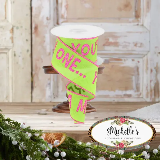 2.5" Velvet You're A Mean One Ribbon: Pink/Green (10 Yards) {3}
