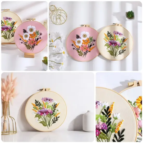 3 PCS Embroidery Kit for Beginners - Cross Stitch DIY Craft Set, Flower Embroidery Accessories & Hoop Included, Hand Embroidery Kit for Adults Stitching Sewing Kit Gift | FlowerB Patterns {3}