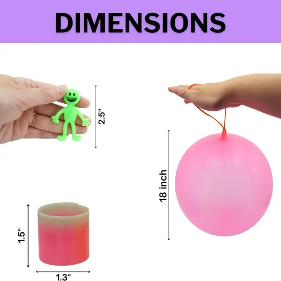 4E's Novelty 108 Pcs Prizes, 36 Of Each, Punch Balloons, Mini Coil Spring, Stretchy Bendable Man, Birthday Party Favor Sets for Kids, Sensory Fidget Treasure Chest Prize Box Toys for Classroom {4}
