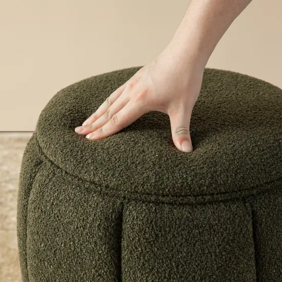 19"H Boucle Upholstered Storage Ottoman Stool with Rubberwood Feet Green {4}