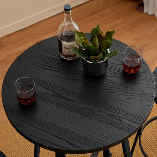 42.50"H Steel Bar Table With Elm Wood Top Black {4}