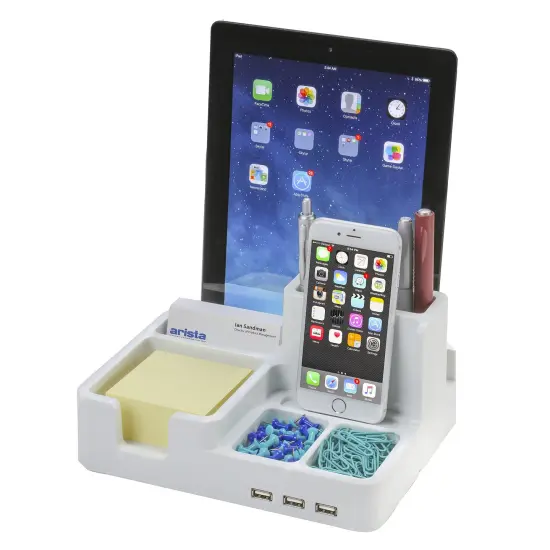 All-in-One Desk Organizer & Docking Station/Stand for iPad/iPhone/Tablets/Smartphones with 3 USB Ports {5}