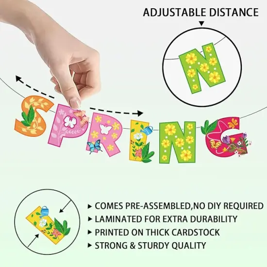 Spring Banner, NO-DIY Spring Decorations includes Hello Spring Banner, Spring Flower Garland and Spring Garland, Spring Party Decorations for Spring Easter Mantel Fireplace Hanging Decor {4}